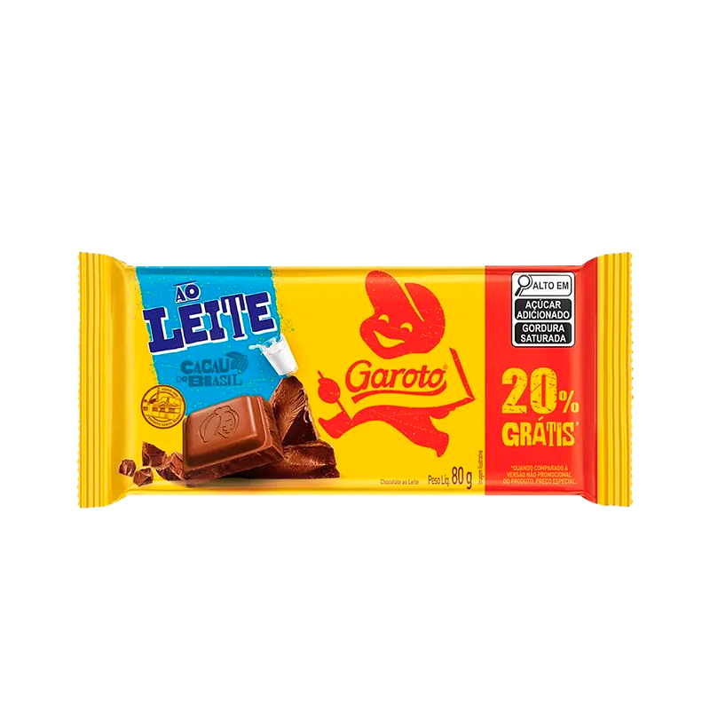 CHOCO GAROTO BARRA 80G AO LEIT