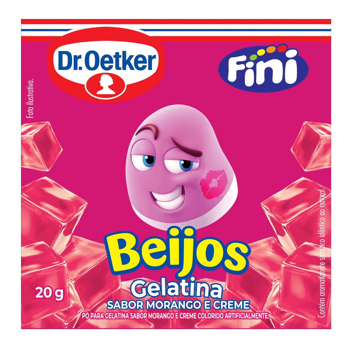GELATINA DR.OETKER FINI BEIJOS SABOR MORANGO E CREME 20G