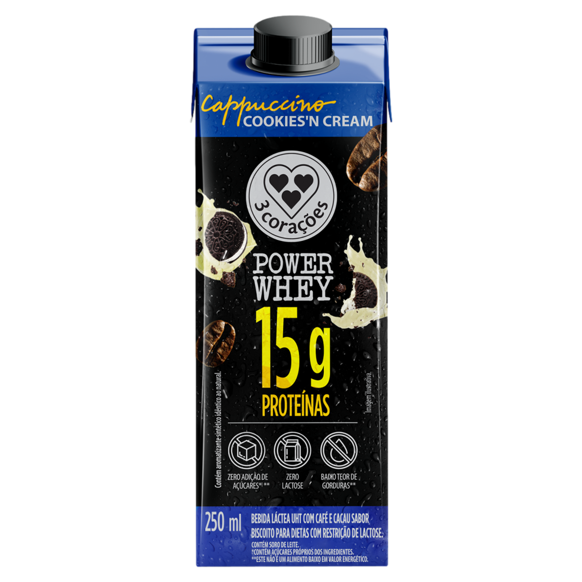 BEBIDA LACTEA CAPPUCCINO 3 CORACOES POWER WHEY COOKIES N CRE