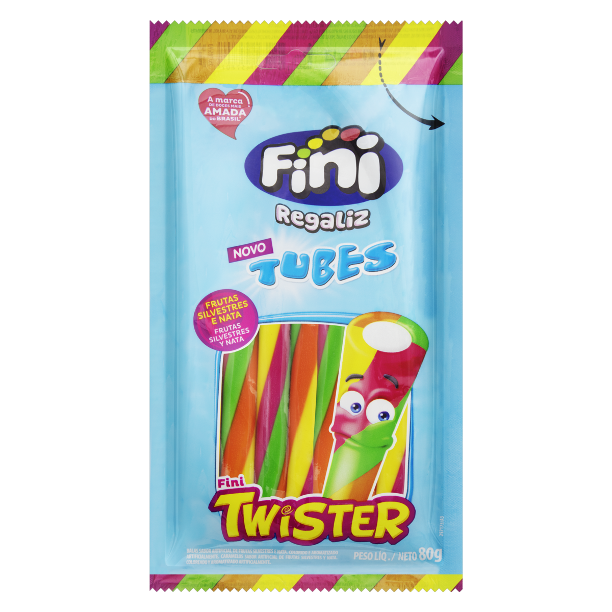 BALA REGALIZ FRUTAS SILVESTRES E NATA FINI TUBES TWISTER PACOTE 80G